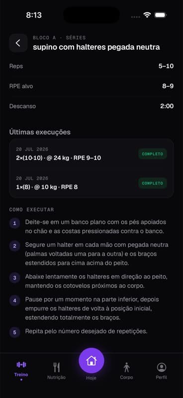 App do atleta com o histórico de cargas e repetições por sessão